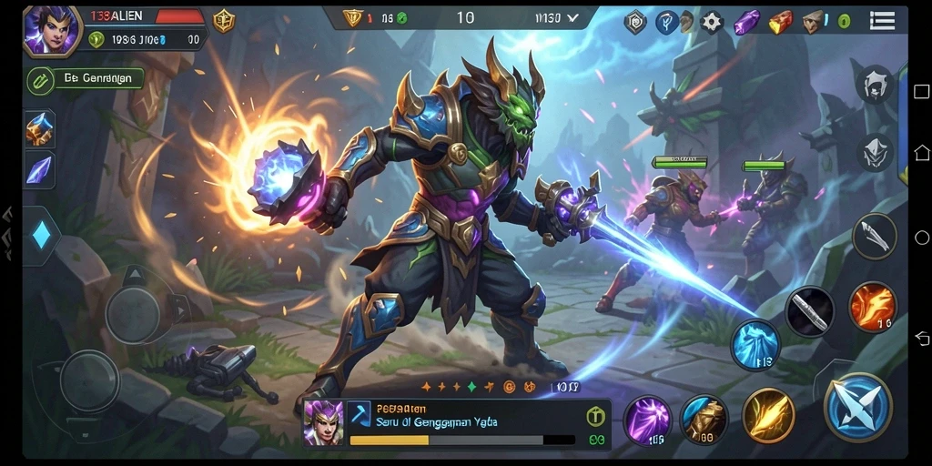 Tampilan aksi seru dalam gameplay MOBA 138ALIEN.