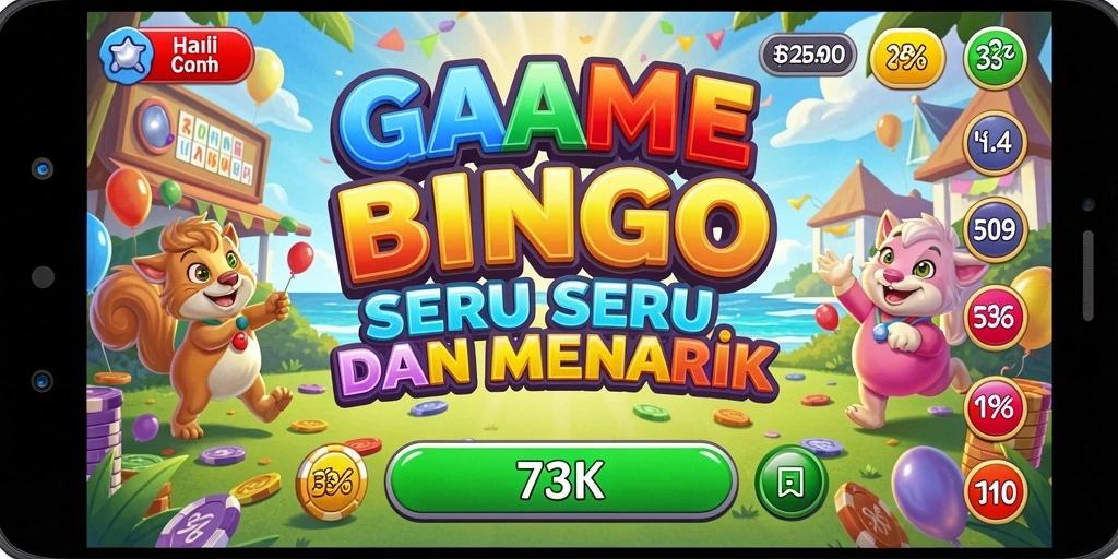 Screenshot gameplay 73K menampilkan suasana Bingo yang seru.