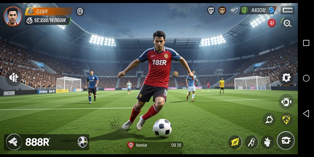 Tampilan gameplay 888R dengan aksi sepak bola yang seru.