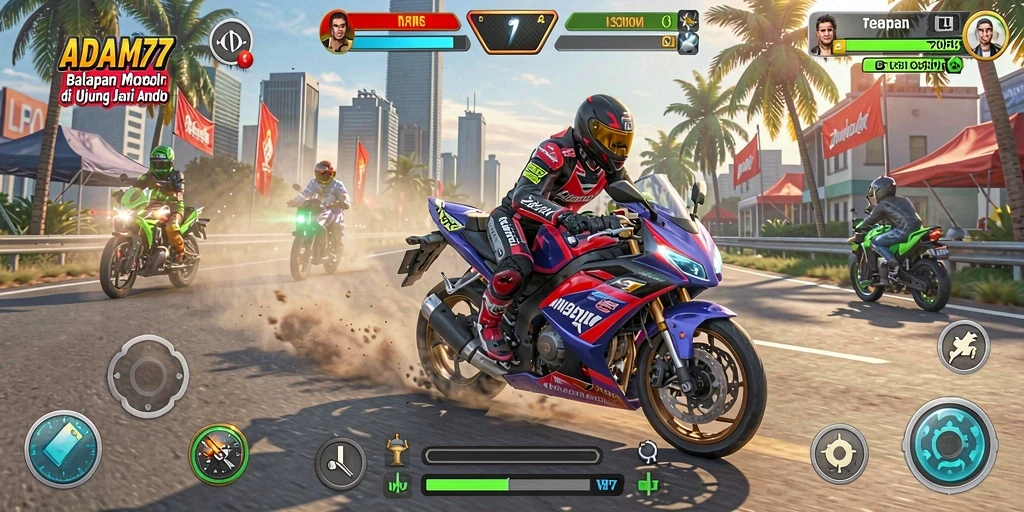 Tangkapan layar gameplay ADAM77 yang mendebarkan di trek balap.