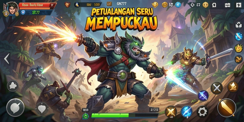 Screenshot gameplay GN777 yang menunjukkan aksi pertarungan intens.