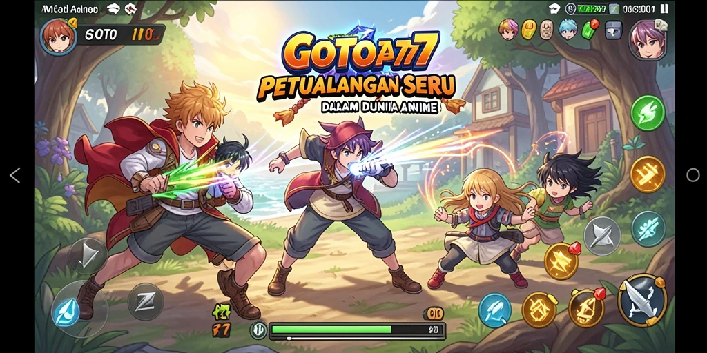 Screenshot utama GOTO77 menampilkan aksi karakter Anime yang seru.