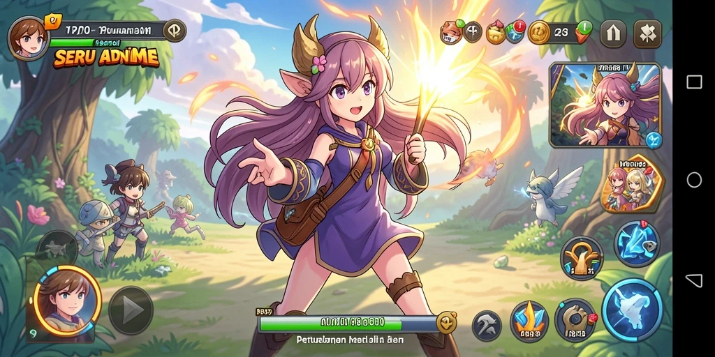 Screenshot MPO08 menampilkan aksi karakter anime yang penuh semangat.