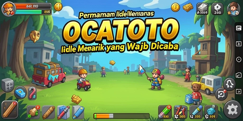 Screenshot gameplay OCATOTO yang menunjukkan karakter aktif mengumpulkan sumber daya.