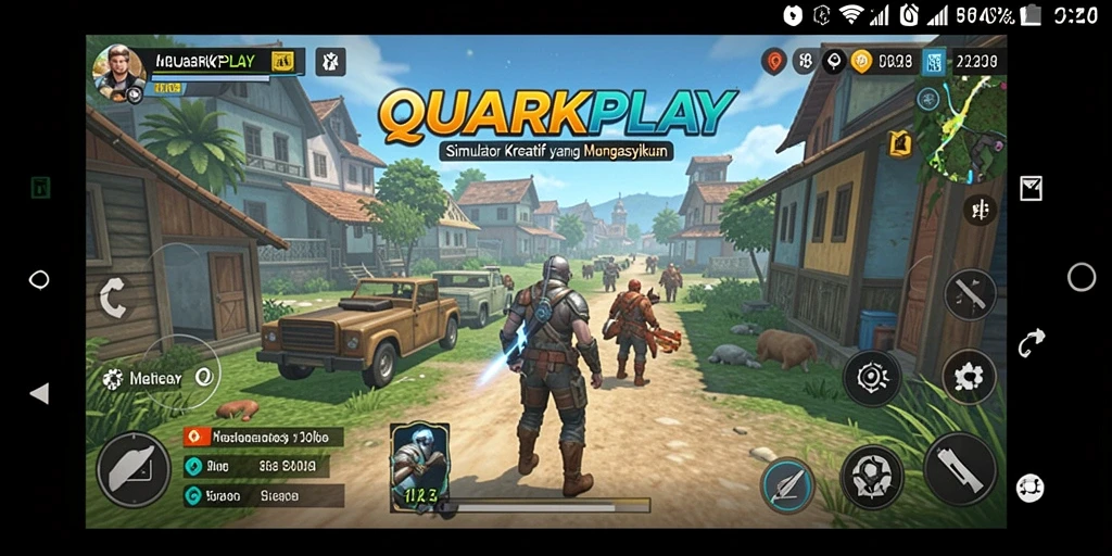Tangkapan layar dari gameplay QUARKPLAY yang menunjukkan kreasi pengguna.