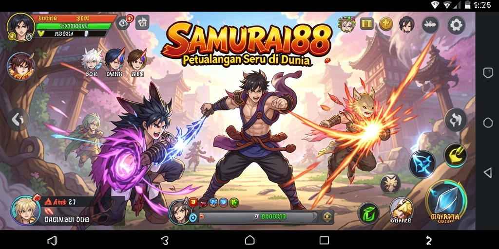 Tampilan aksi seru dalam gameplay SAMURAI88 yang penuh warna.