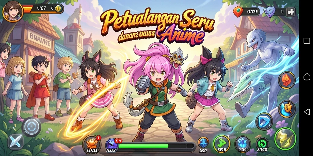 Screenshot gameplay V07 yang menampilkan aksi seru karakter anime.