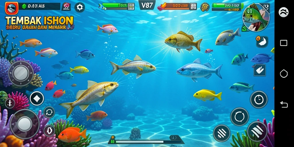 Tampilan gameplay V87 yang seru dan mengasyikkan saat menembak ikan.