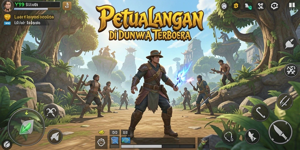Tangkapan layar gameplay Y89 menampilkan eksplorasi dunia terbuka yang luas.